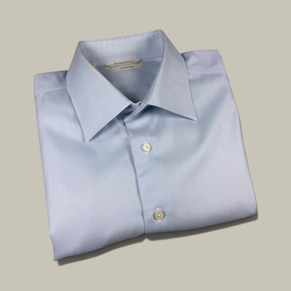 Suitsupply Dress Shirt Mens 16.5/42 Light Blue Traveller Slim Fit Cotton Solid